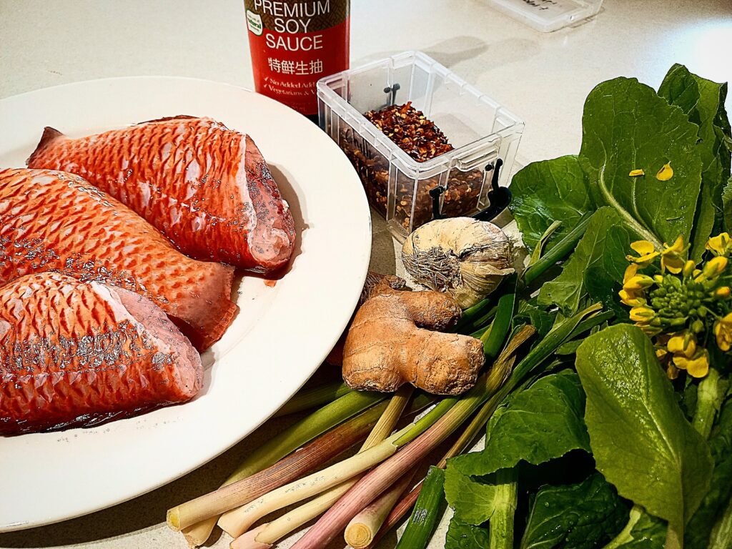 All the ingredients for Pan fried fish in xo sauce