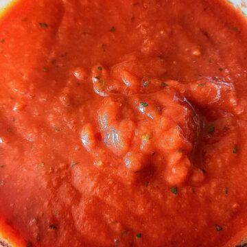 A close up of homemade no cook pizza sauce
