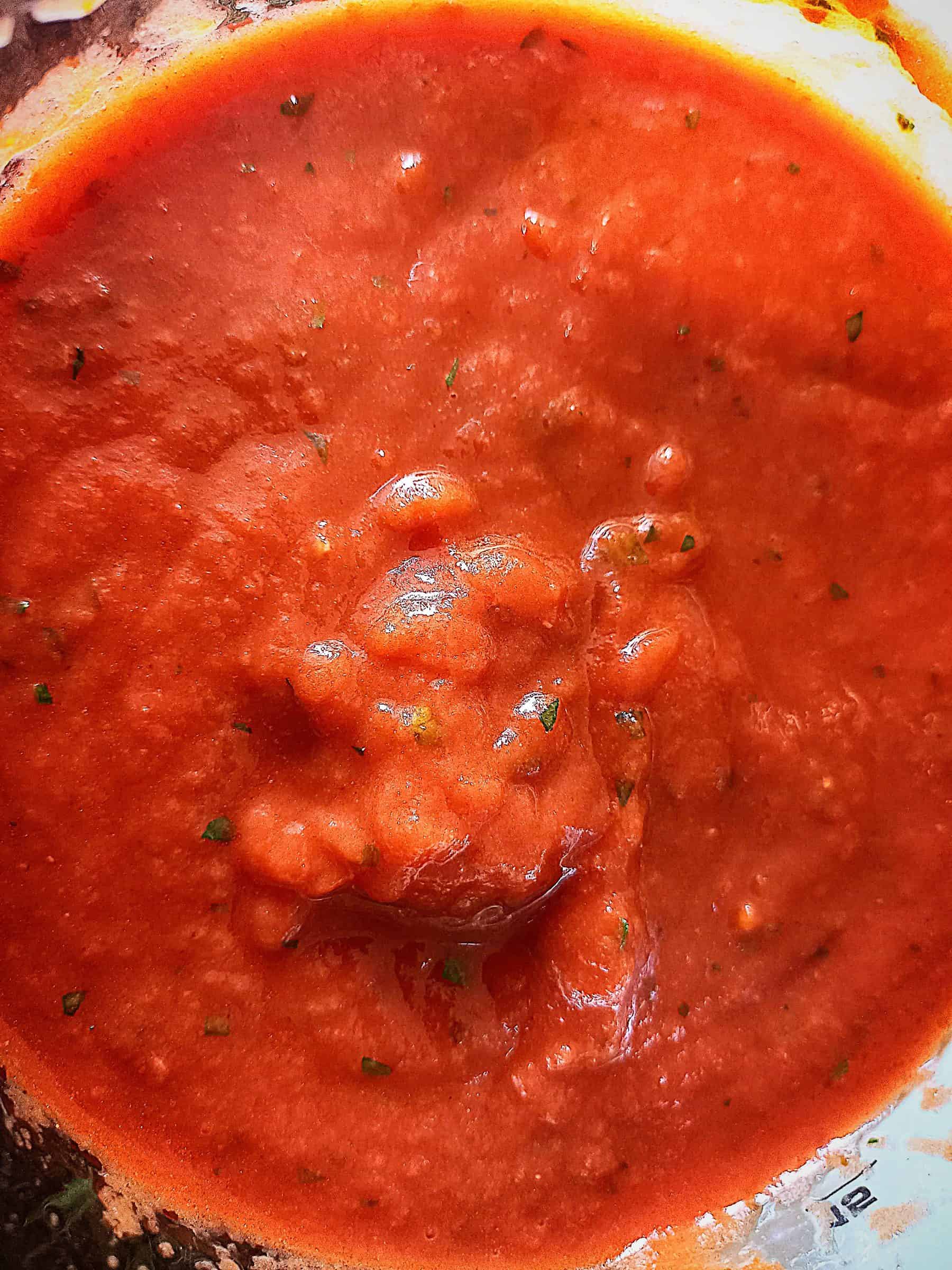 A close up of homemade no cook pizza sauce