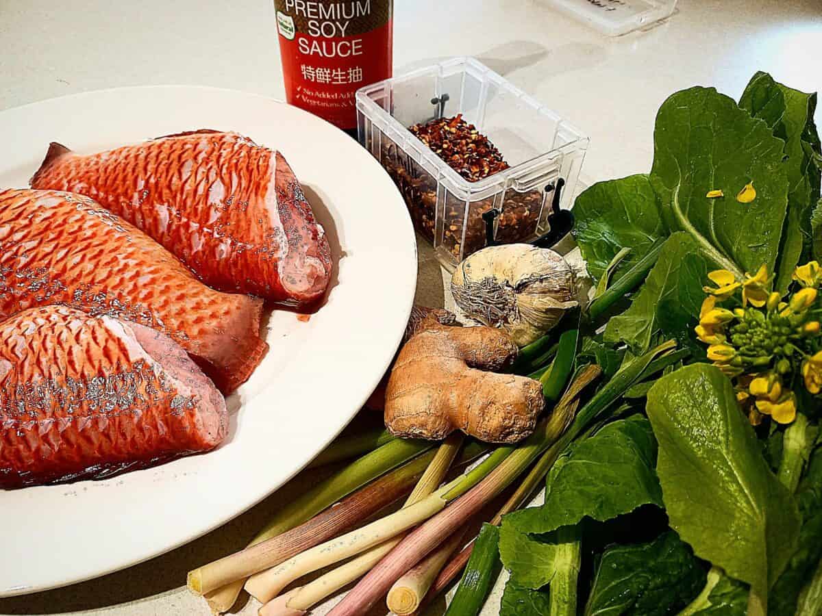 All the ingredients for Pan fried fish in xo sauce