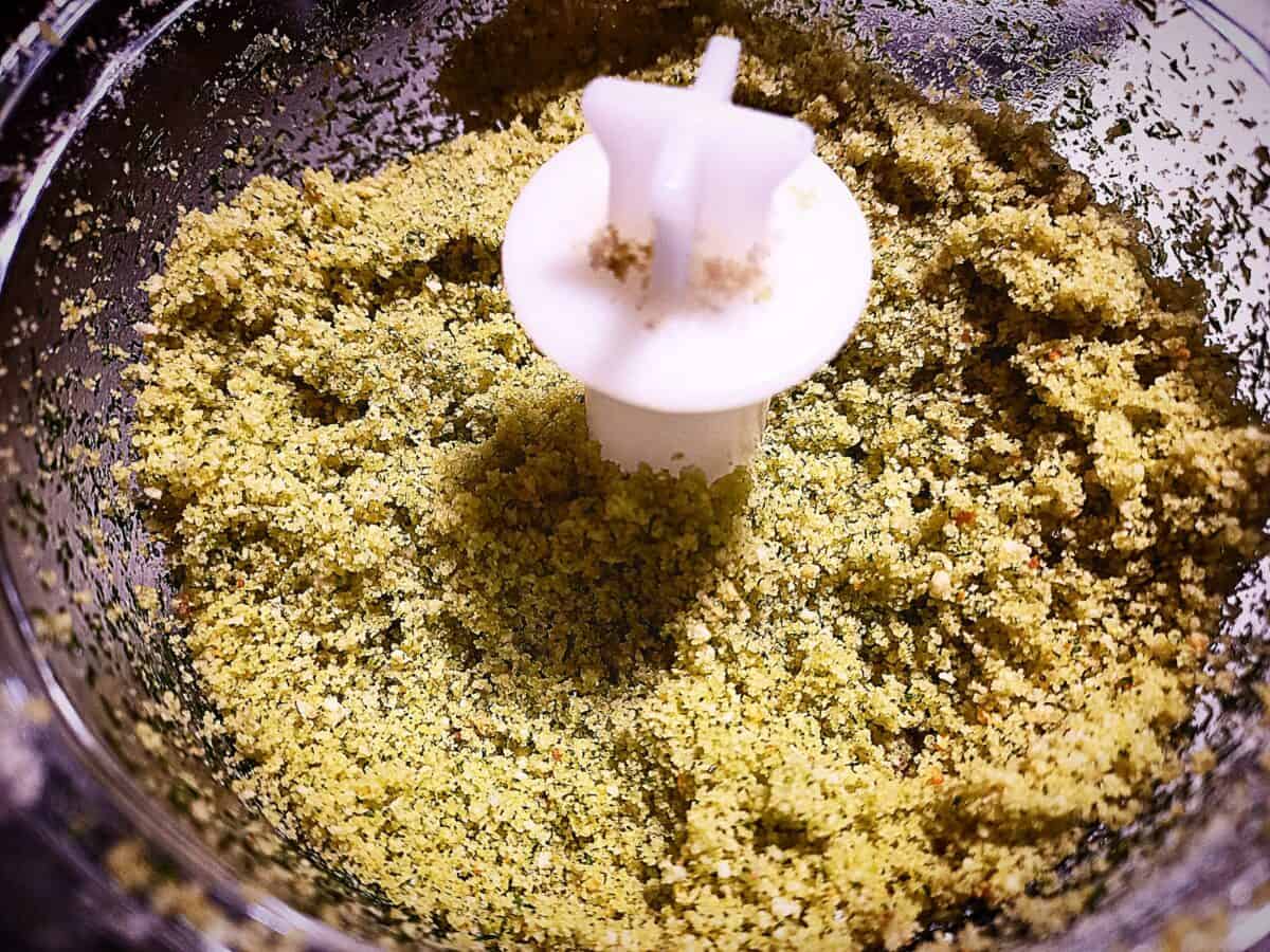 Herb crust in a kitchen blender