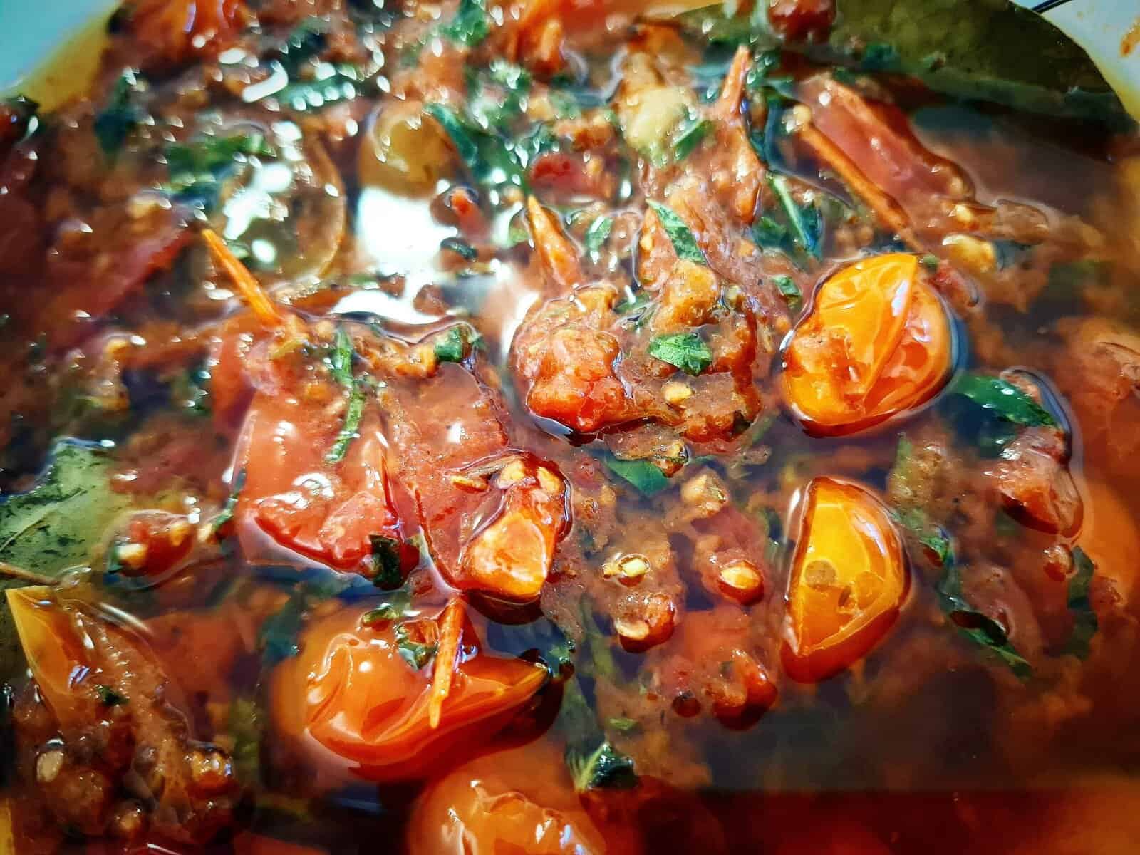 A close up picture of tomato confit